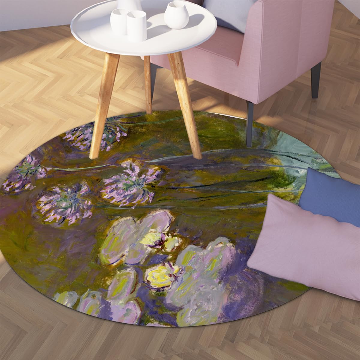 Impressionistischer Seerosen-Rundteppich 80cm