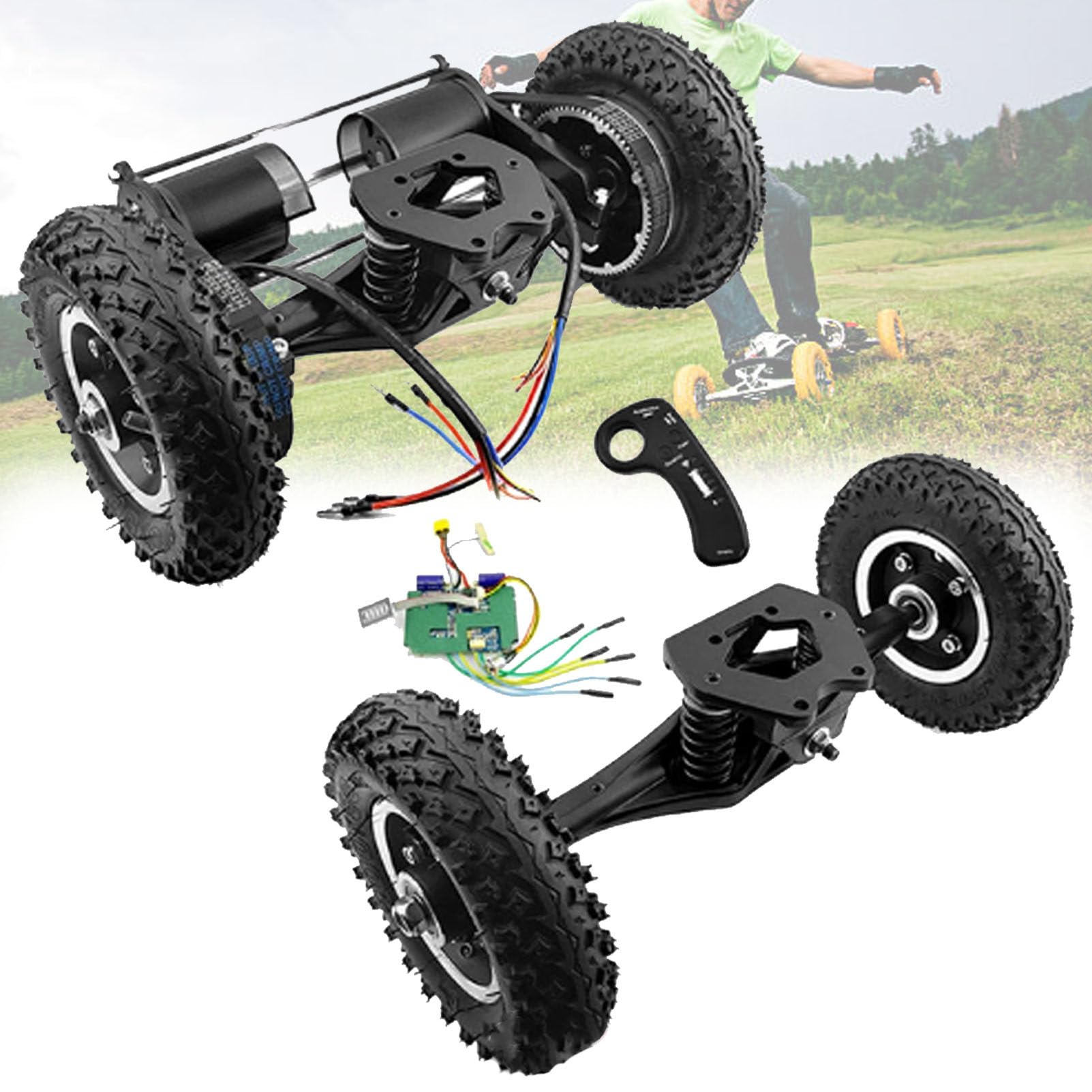Kit De Conversion pour Skateboard éLectrique 4 Roues Motrices avec Pneus Gonflables De 8 Pouces Et 2 Moteurs De 1650 W, SystèMe De Traction Tout-Terrain 2WD-Remote