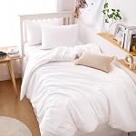 Wake In Cloud - Ensemble de couverture de couettes en coton bleu denim, taille Queen, 100% Coton lavé Couleur unie, Lin comme texturé, Respirant Ensemble de liture neutre ferme durable, 3 Pièces