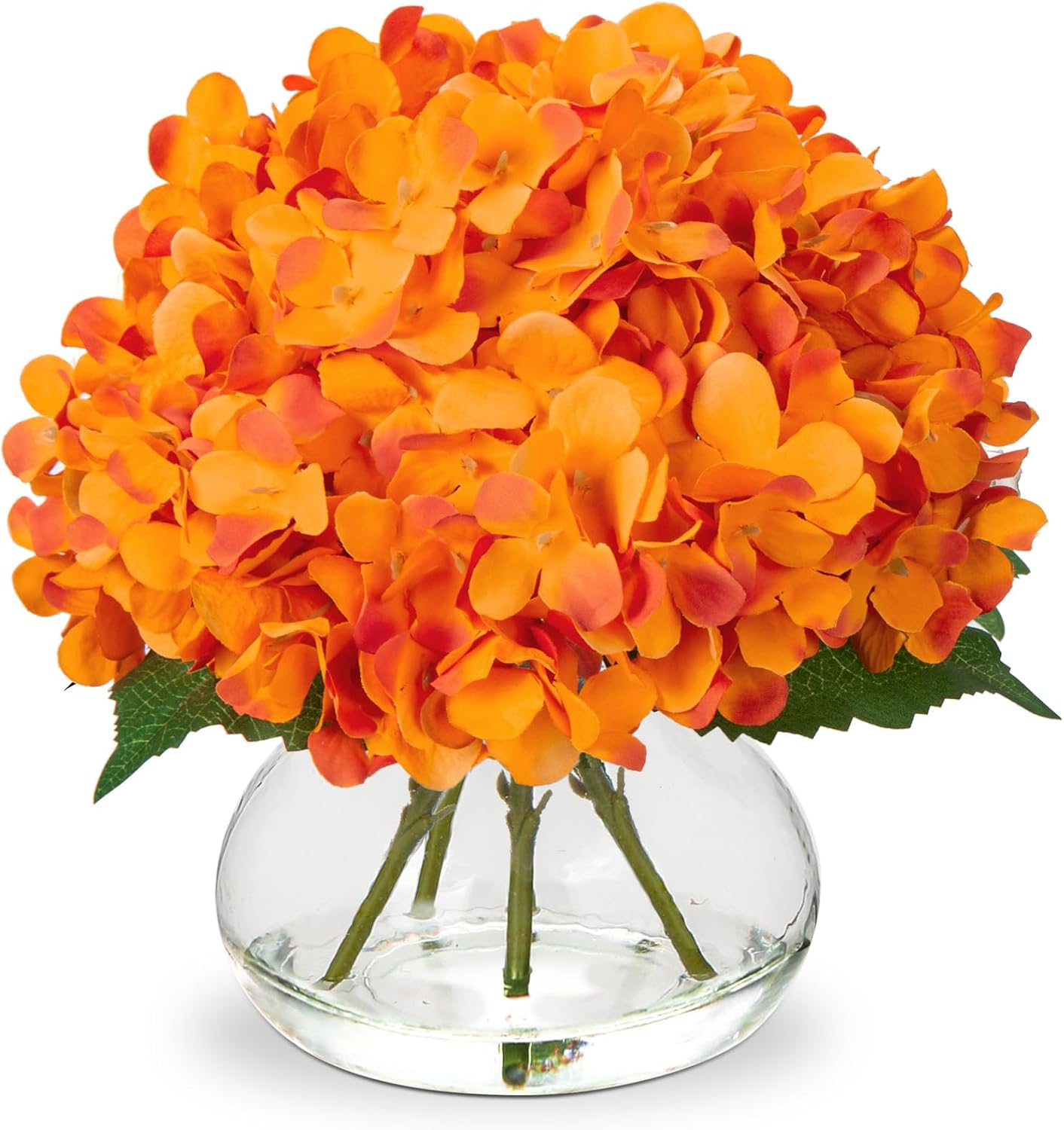 Hollyone Hydrangea Artificial Flowers in Vase Orange Silk