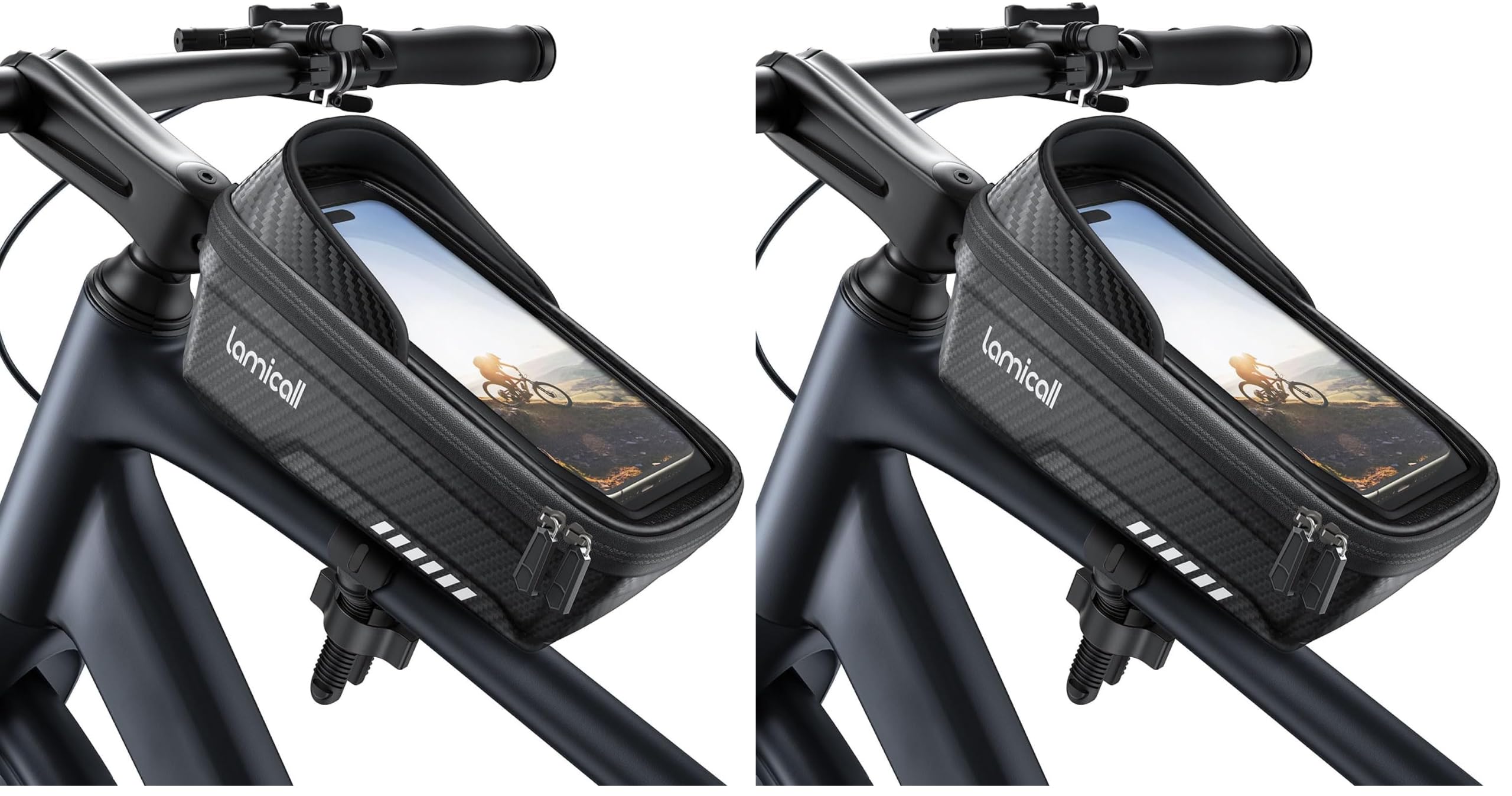Lamicall Bike Frame Bag Waterproof - [1s Release] [2 in 1] Bike Phone Mount Holder, Bicycle Top Tube Bag, Cycling Pouch with Rain Cover, Bikes Accessories Gifts for Phones Under 7" (Pack of 2)