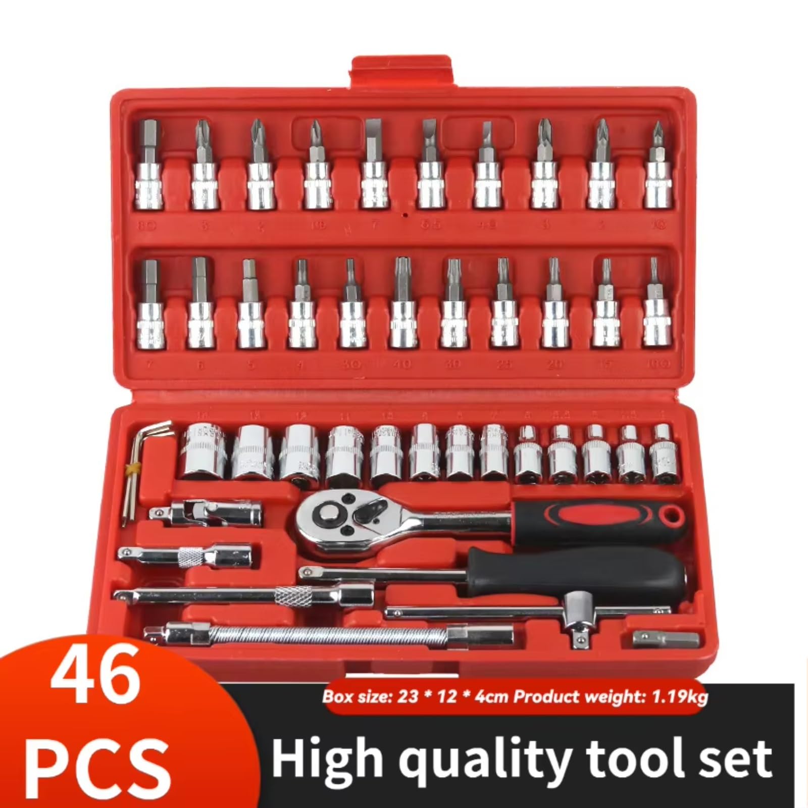 Kit d'outillage mécanique Kit De Clés À Cliquet À Douille D'entraînement De 1/4 Pouces Avec Kit Douilles De Perceuse Tige Métrique Et D'extension Pour L'entretien La Voiture 46 Pièces