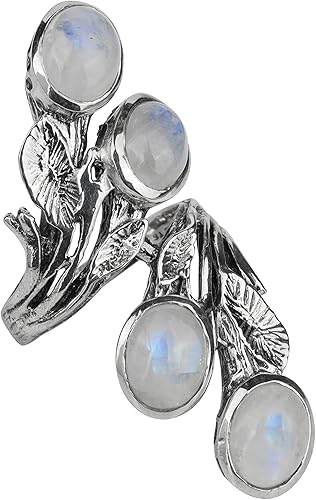 Miniatura 4 de YoTreasure Natural Labradorite Moonstone Green Onyx Solid 925 Sterling Silver Innovative Leaf Vine Design Ring