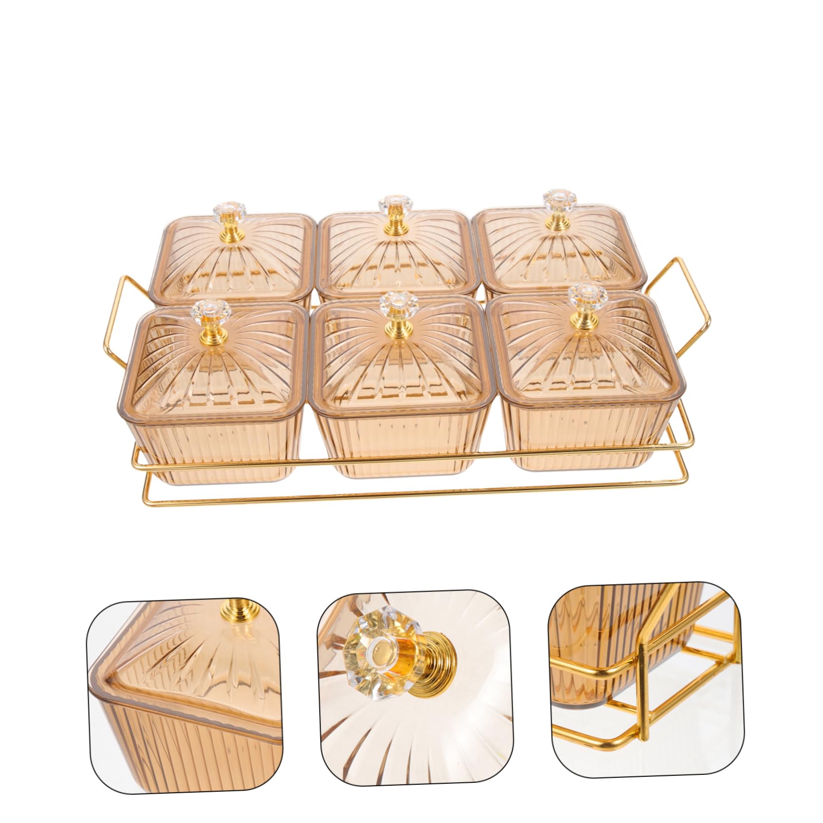 Plato para Aperitivos Decorativo de Hierro Dorado con 6 Compartimentos para Frutos Secos y Snacks, Adecuado para Ver Series en Casa y Reuniones