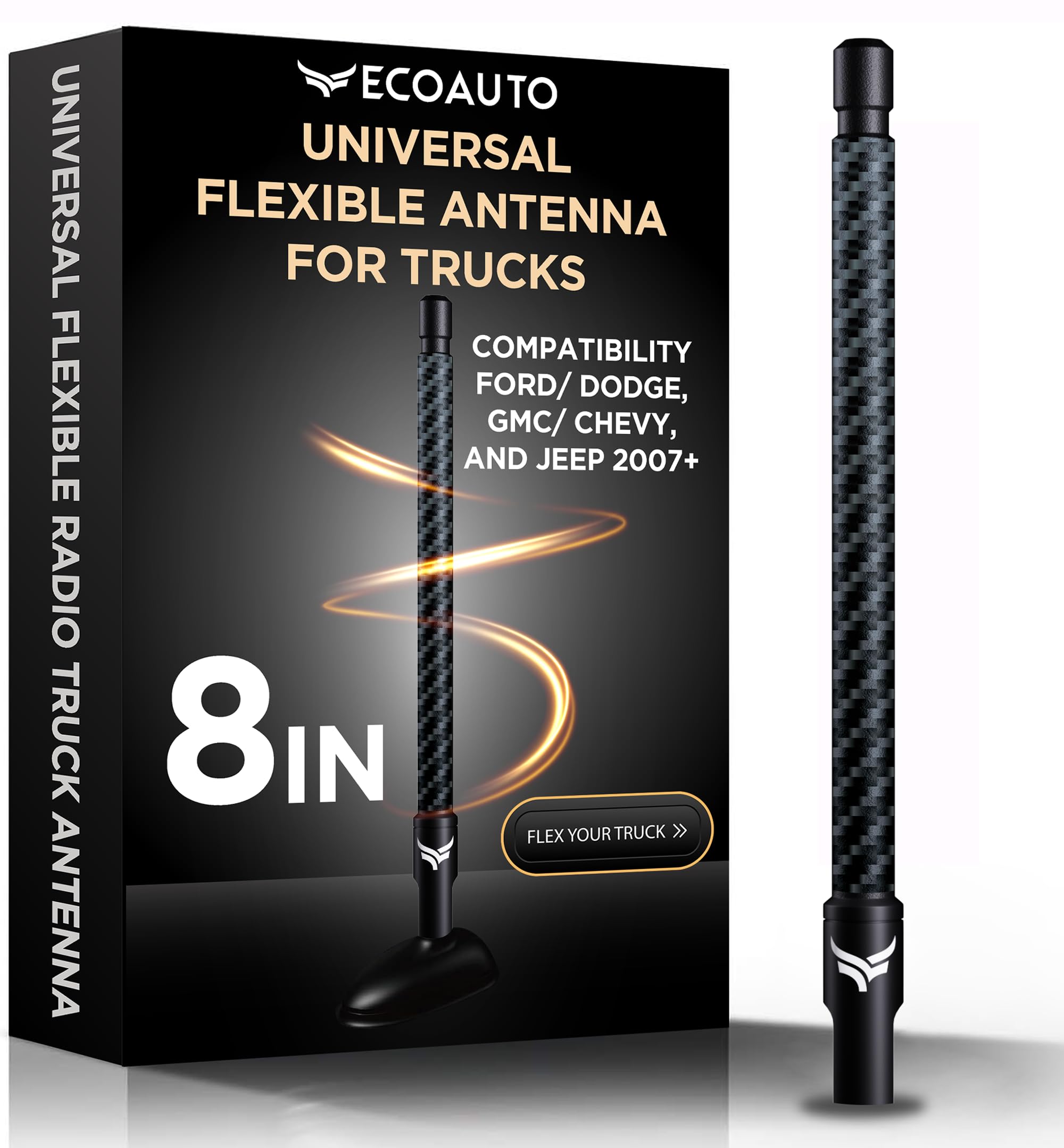 EcoAuto Universal Radio Truck Antenna (8" Flexible) - Fit for Ford, Dodge, GMC, Chevy, Jeep (2007+) - Perfect Truck Accessories For Men - Anti Theft, Carwash Safe - Jeep Gladiator Accessories You Need