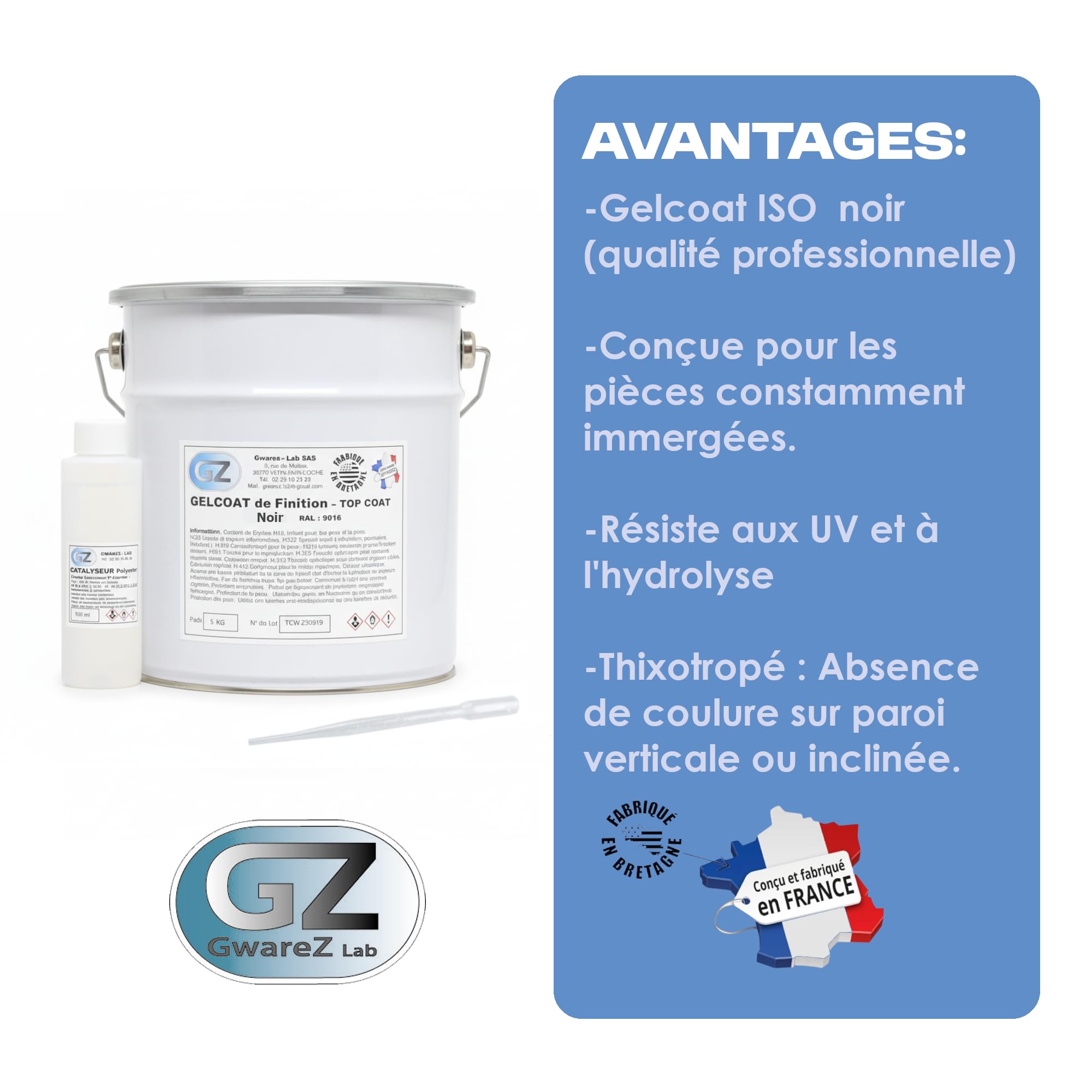 Gelcoat Negro Gel Coat Barco 5kg + Catalizador + Pipeta Dosificadora