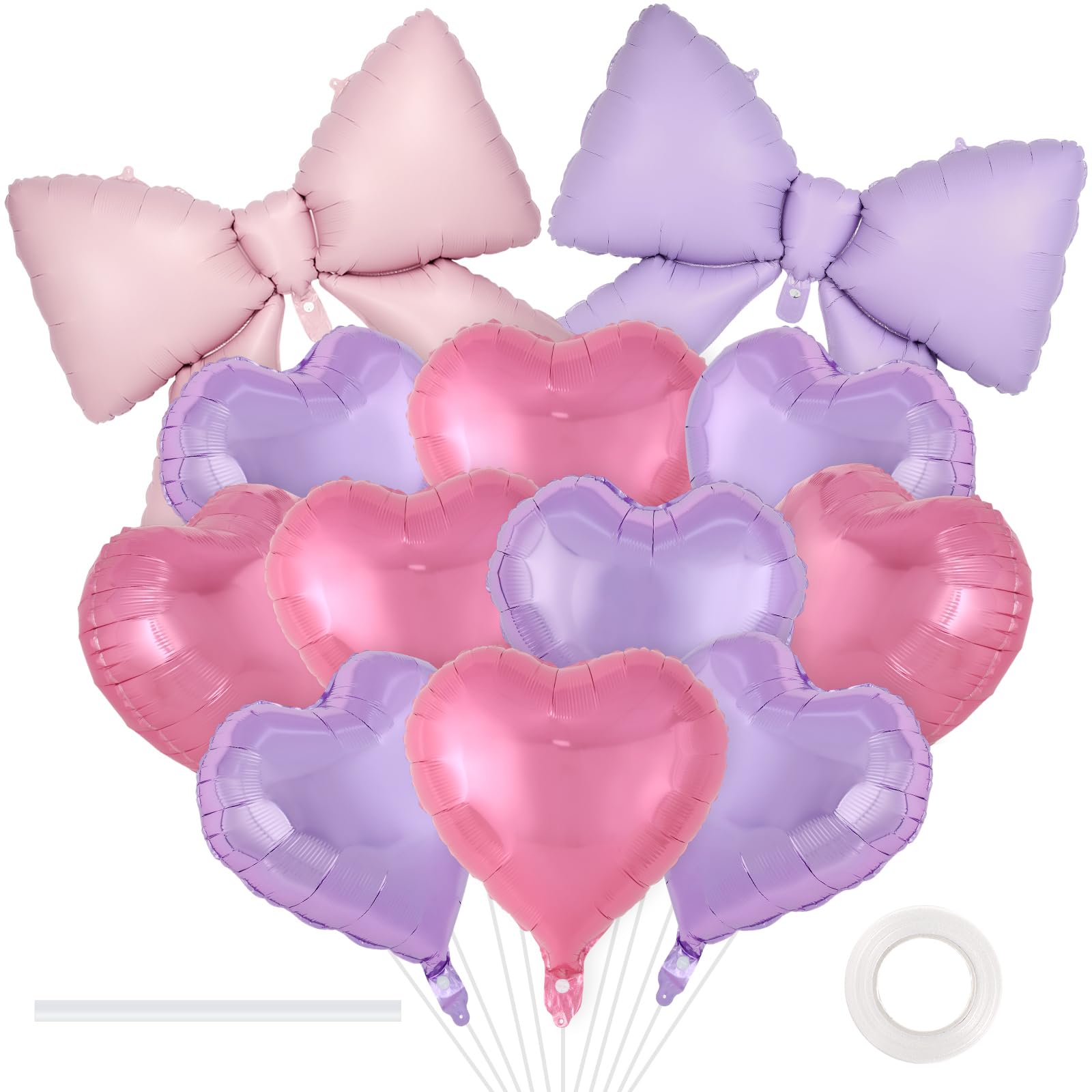 12 Pcs 18 Inch Heart Balloons and 38 Inch Bow Balloons, Large Foil Bow Heart Balloon Bow Party Decorations for Birthday Baby Shower Valentines Wedding Party