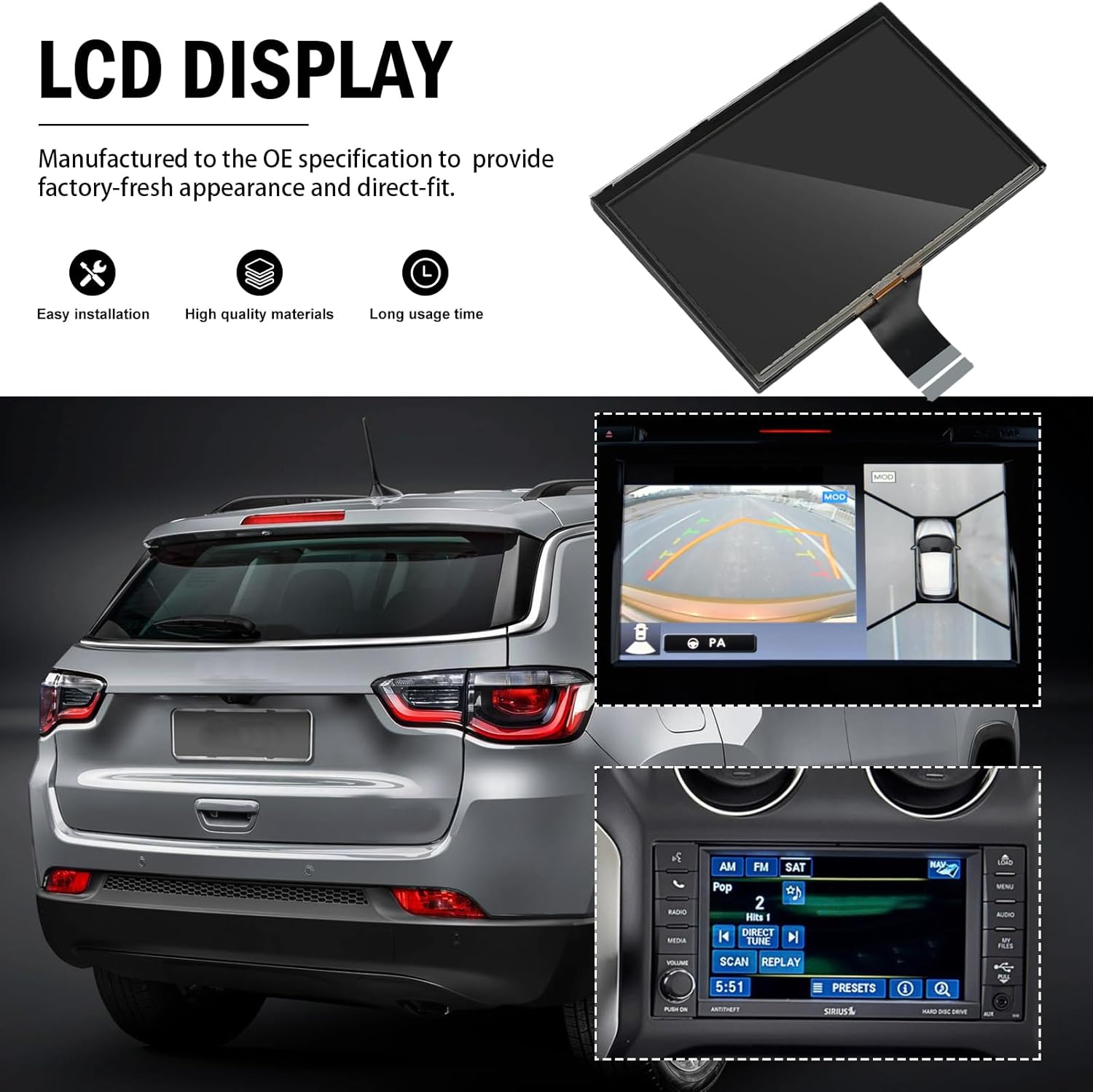7" Uconnect Screen Replacement Fit 2017 2018 2019 2020 Compass Radio Touch Screen, LCD Display and Digitizer for Renegade Touchscreen Navigation TDO-WXGA0700K00033-V2 TDO-WXGA0700K00057-V1