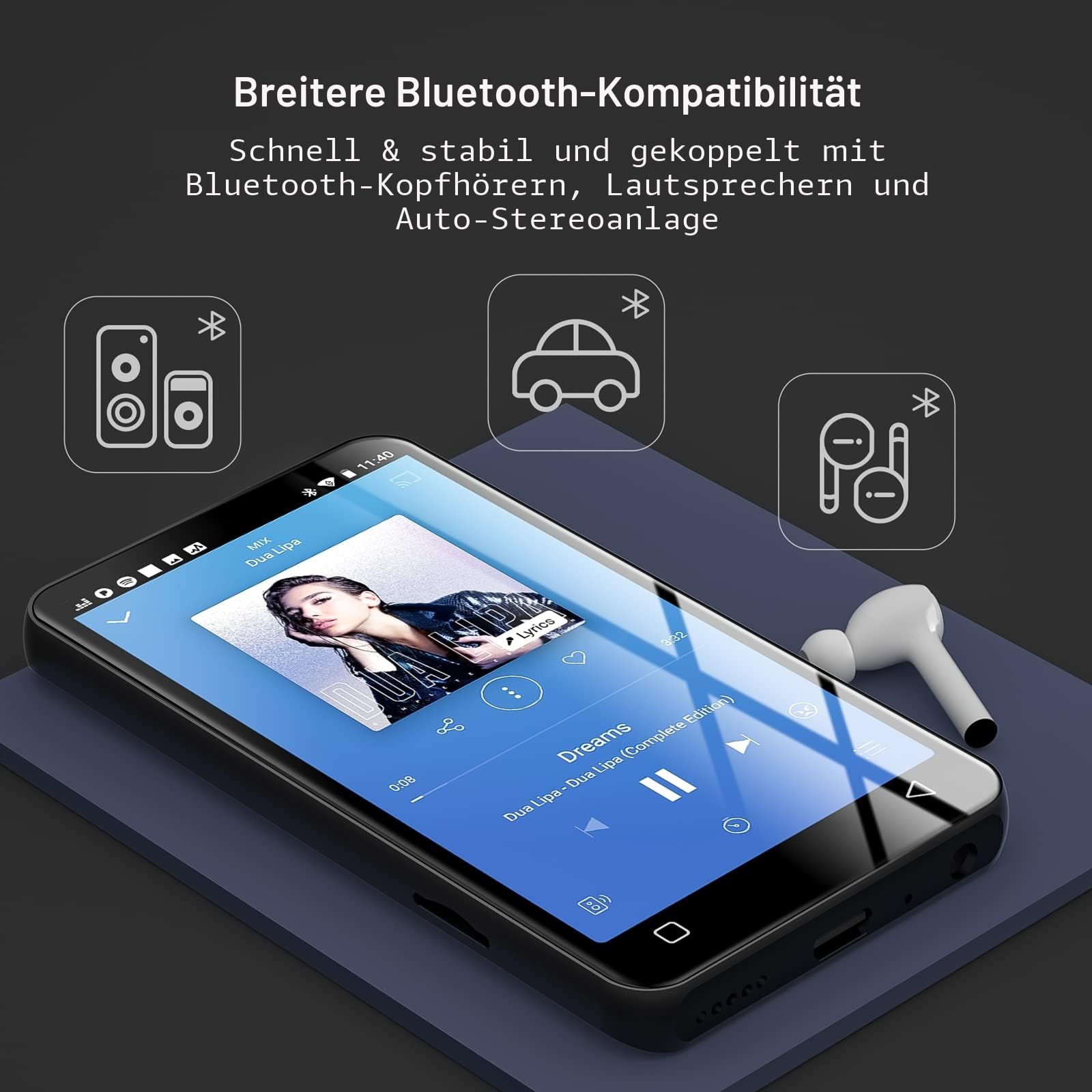 innioasis 80 GB MP3-Player mit Bluetooth und WLAN, MP3-Player, Amazon-Musik, hörbar, Apple Music, 4 Zoll Touchscreen, Android-Streaming, MP3, MP4-Player für Kinder (schwarz)