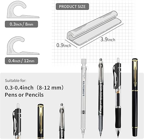 Miniatura 2 de ELETIUO Portalápices para la mayoría de bolígrafos, lápices, autoadhesivo, se adhiere a cuadernos, diarios, escritorios, pizarras blancas o