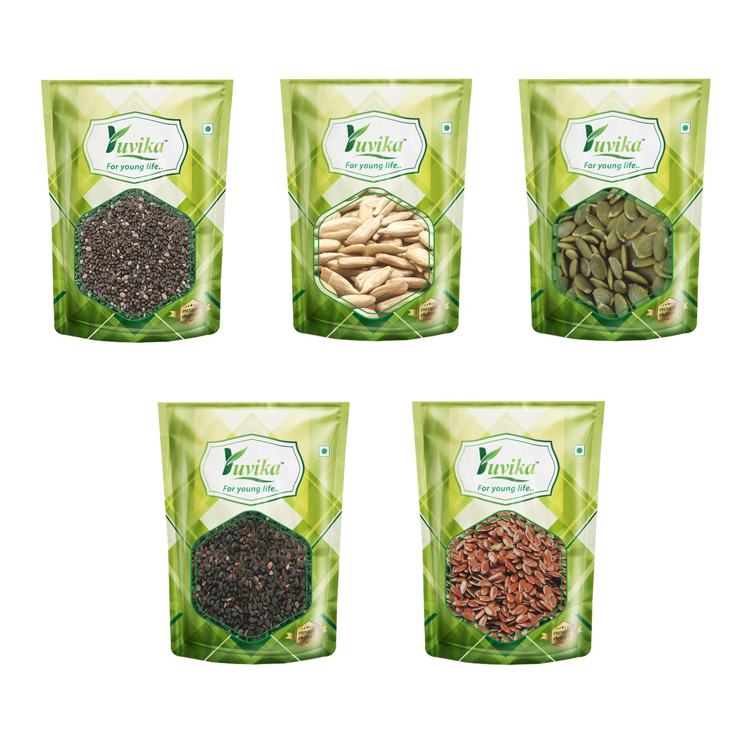 YUVIKA Combo Chia Seeds - Sunflower Seeds - Pumpkin Seeds - Sesame Seeds - Flax Seeds 250 Grams (50 Grams Each) (B0894YJJ19) Amazon Price History, Amazon Price Tracker