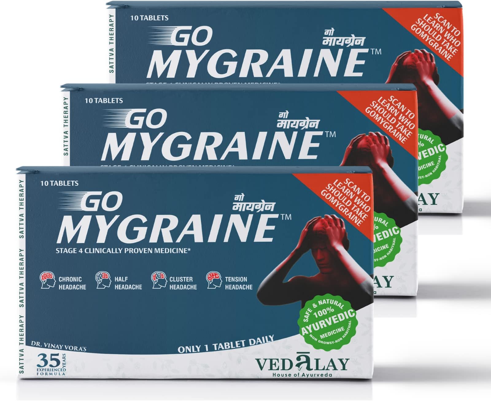 VEDALAY HOUSE OF AYURVEDA Gomygraine Ayurvedic Medicine For Migraine And Headache Relief (Pack of 3-30 Days)