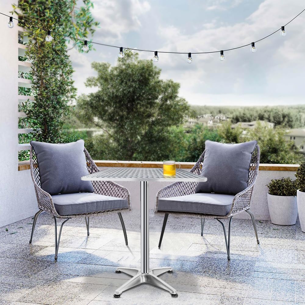 HUOLE Tavolino Bar/Ristorante in Acciaio Inox, Tavolo Appoggio e Altezza Regolabile 70/110cm-60 * 60 * 70/110 cm (quadrato)