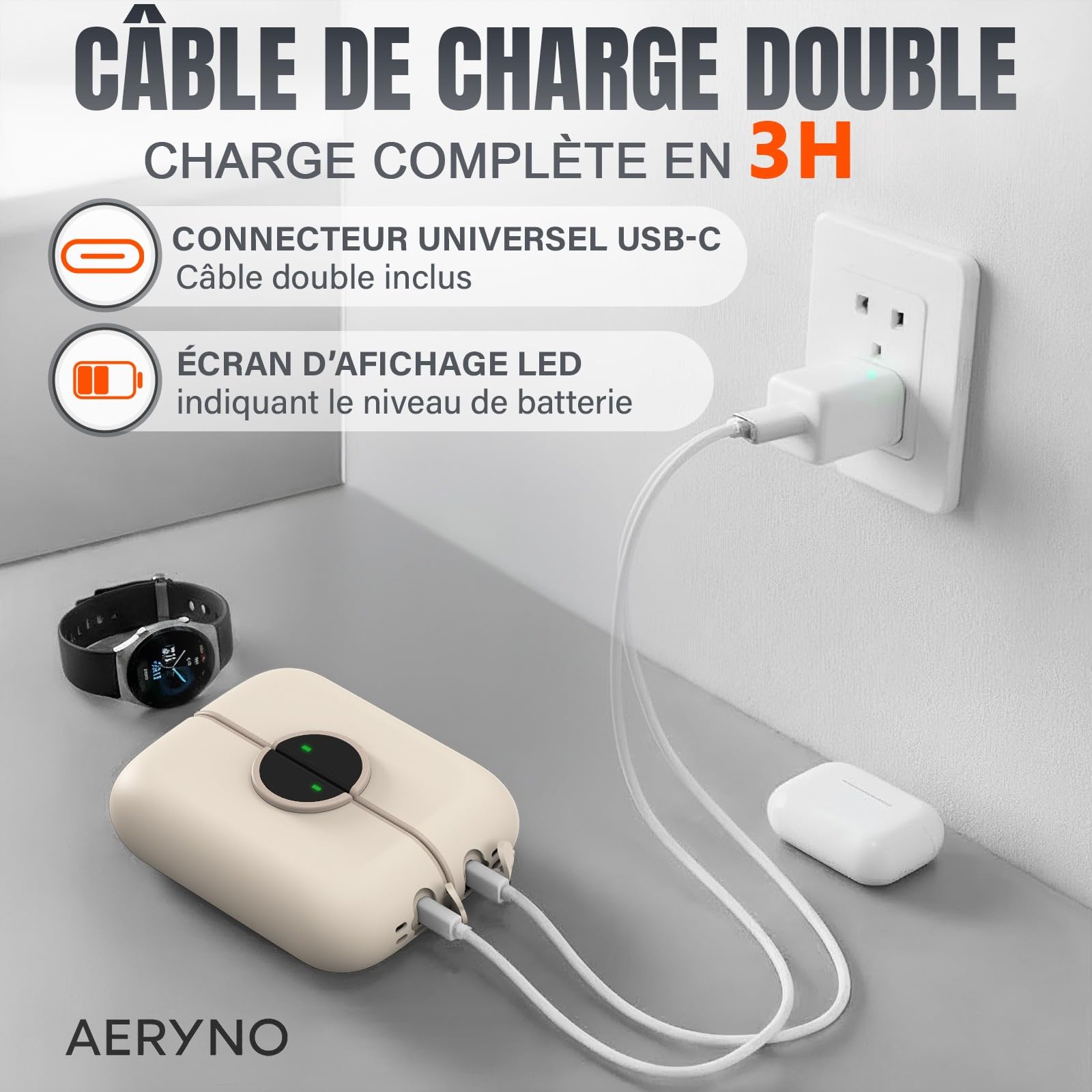 Calentador de mano recargable de 6000 mAh, pantalla LED, 4 niveles de calor, diseño compacto y elegante, USB-C, calentador rápido, ideal para viajes, invierno y regalo - AERYNO