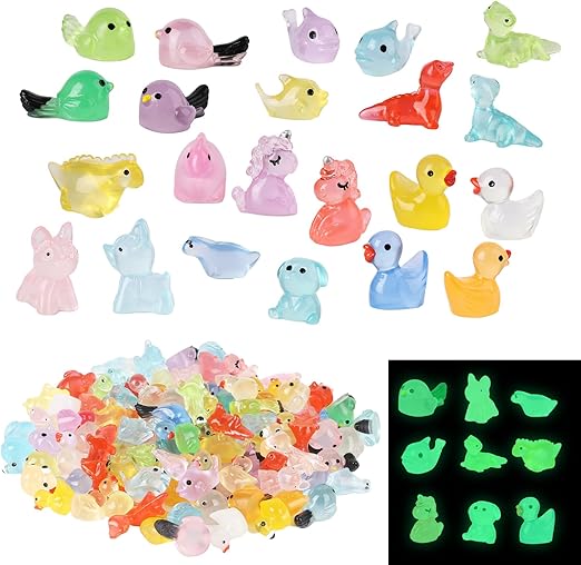 100 Pcs Tiny Resin Animals to Hide, Mini Luminous Resin Animals Bulk for Miniature Fairy Garden Accessories Micro Landscape Aquarium Cake Potted Plants Dollhouse Moss Patio Home Decor Crafts