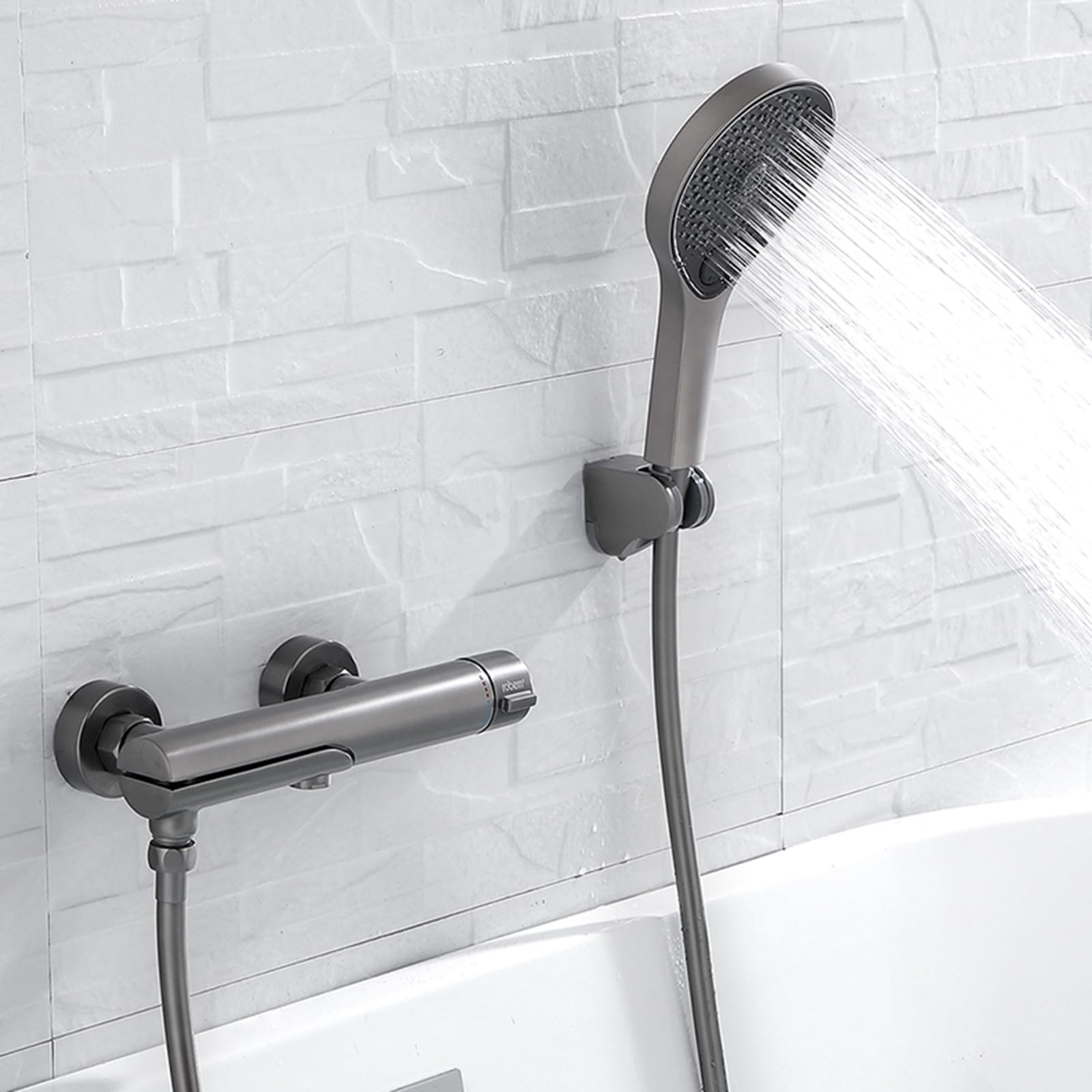 SnamicE Mixer Tap Shower Wall Mount Gray Bathroom Taps with Shower Mixer Taps Bath Tub for Bathroom tatic Switch-A,