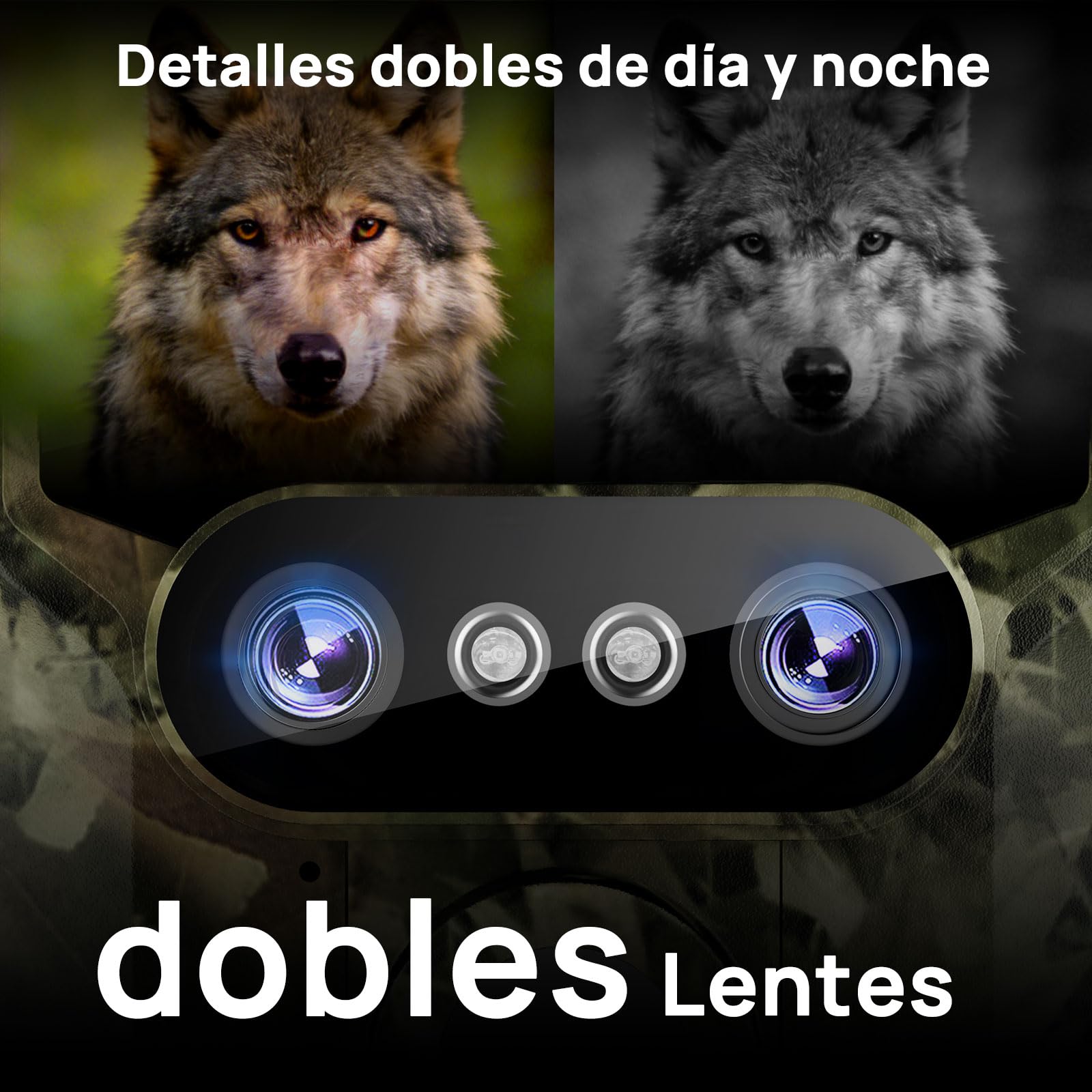 iZEEKER Cámara de Caza WiFi, 4K 60MP Dual Lens Cámara Fototrampeo Caza con Visión Nocturna Starlight, Ángulo de Detección de 120°, 0.1s Tiempo de Activación con Tarjeta SD de 32GB y 4 Pilas AA