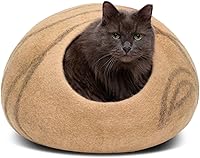 Vista 1 de MEOWFIA Cueva de gato – Cama de fieltro premium para gatos de interior, hecha a mano 100% lana merino, gato (Beige, Mediano)
