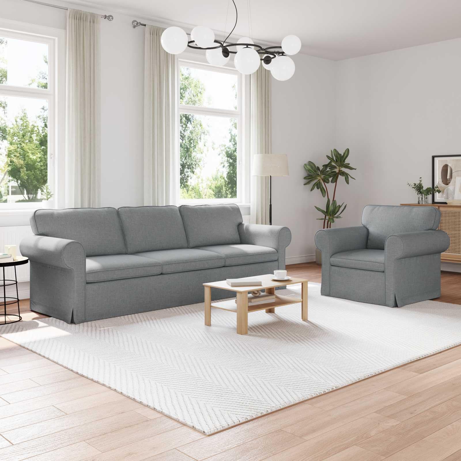 Jasnoszara sofa zestaw 2 szt., 245 x 82 x 80 cm, z materiału, sofa narożna jako meble tapicerowane do salonu, pokoju gościnnego, pokoju młodzieżowego, metalowa rama z wygodnym siedziskiem