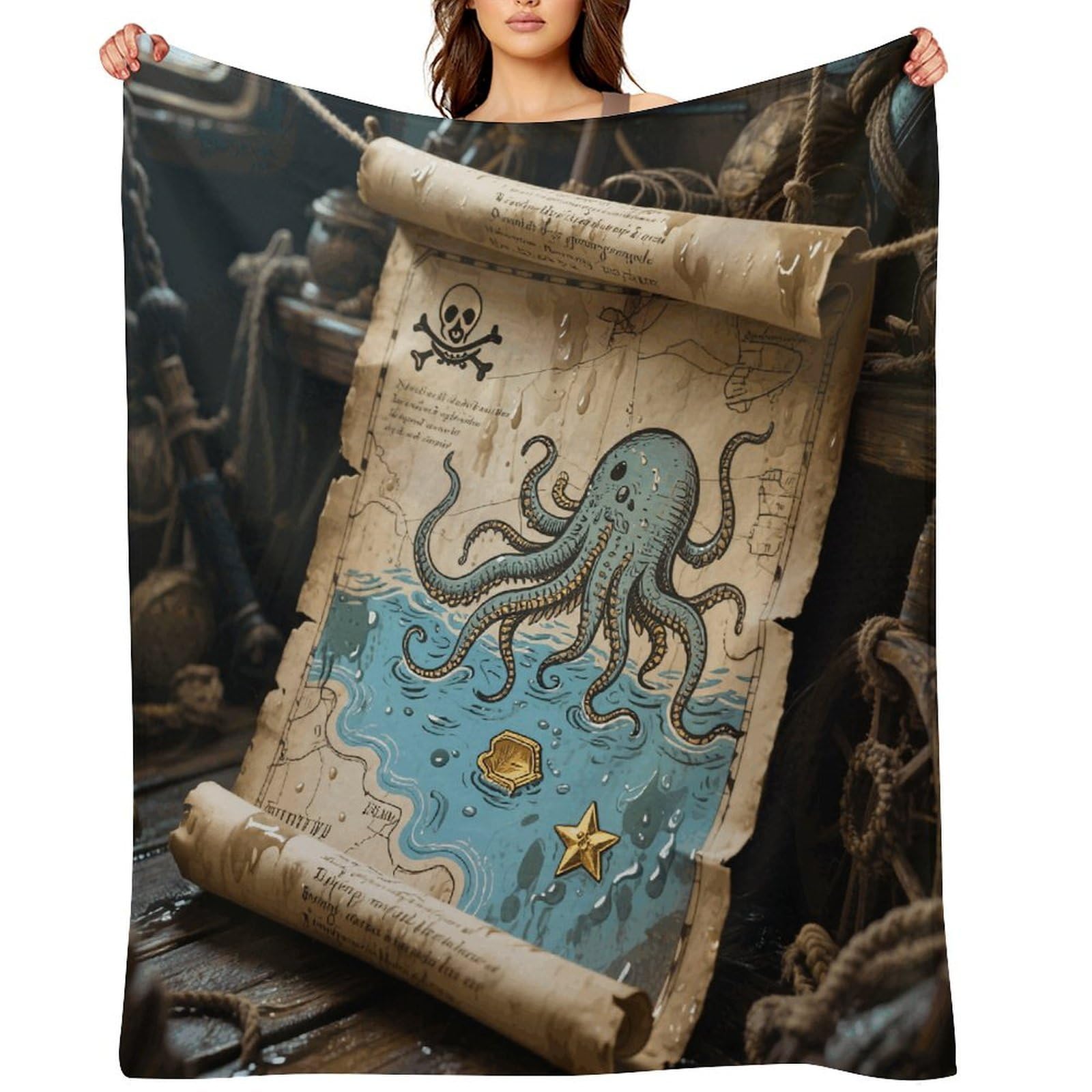 Pirate Map Throw Blanket for Couch and Bed Super Soft Warm Lightweight Throw Blankets Cozy Fuzzy Flannel Blanket Personalized Decorative Blankets for Sofa Decor 50"x60"