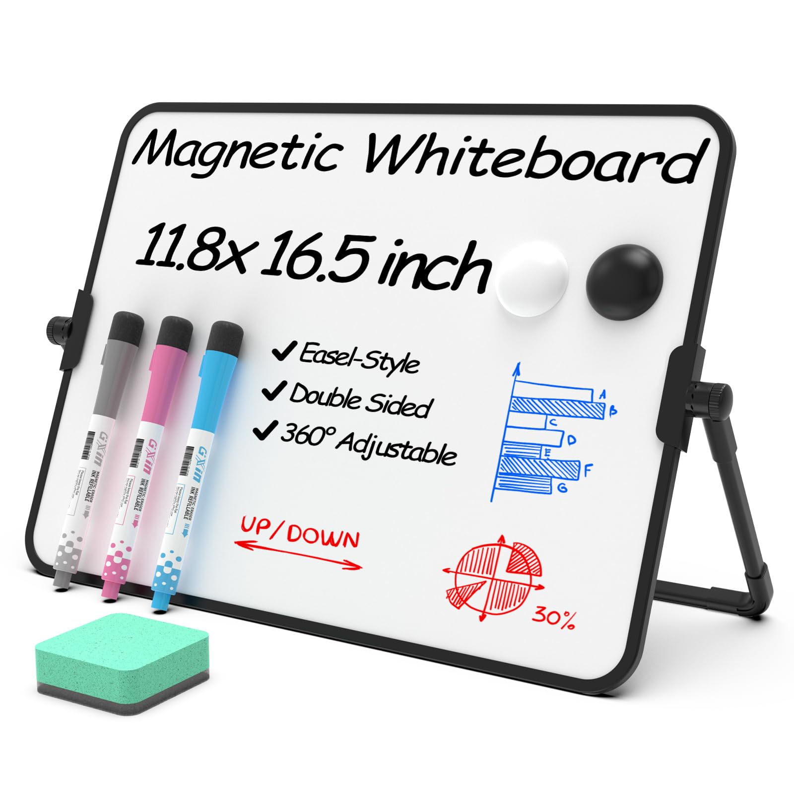 12x18cm Dry Erase White Board with Stand Erasable Whiteboard with Support School Presentation Board with Bracket Desk Stable Meeting Board for Noting Working Memo Home Business Office Supplies (A3)