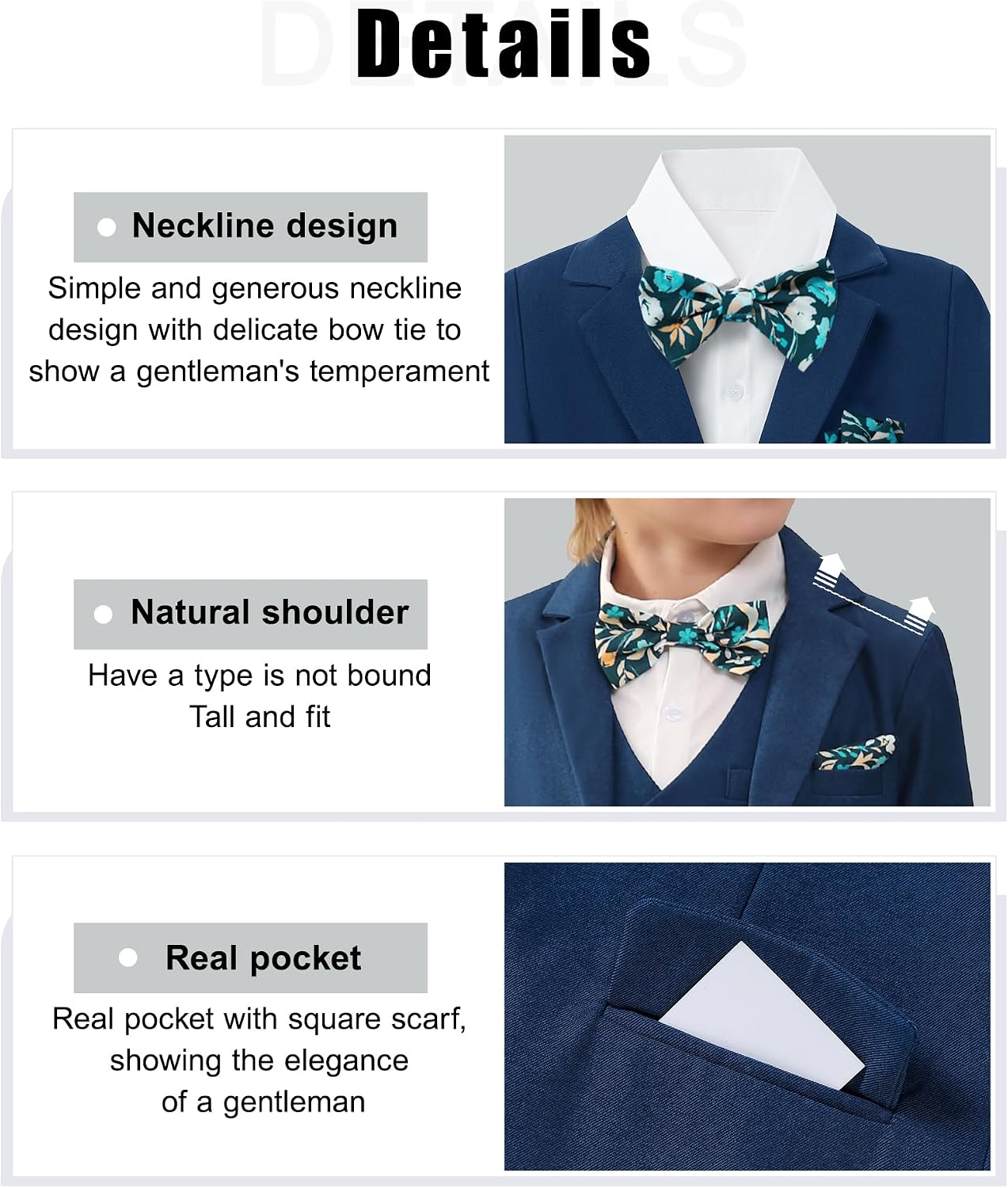 DISAUR Boy Suit 6 Pcs Boy Formal Wear Including Vest,Pants, Dress Shirt,Kerchief and Bow Tie for Formal Occasions 6-14 Years image 4