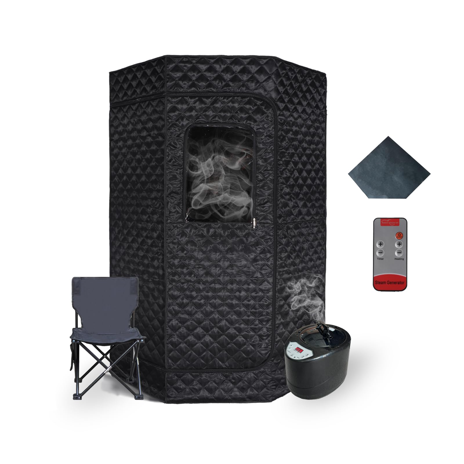 PEEKO Portable Sauna for Home, Full Size Personal Pentagon Sauna Tent Sauna Box with 3L Capacity 1200w Steamer, Foldable Chair with Side Pocket, Customized Pentagon Sweat Mat, Remote Controller
