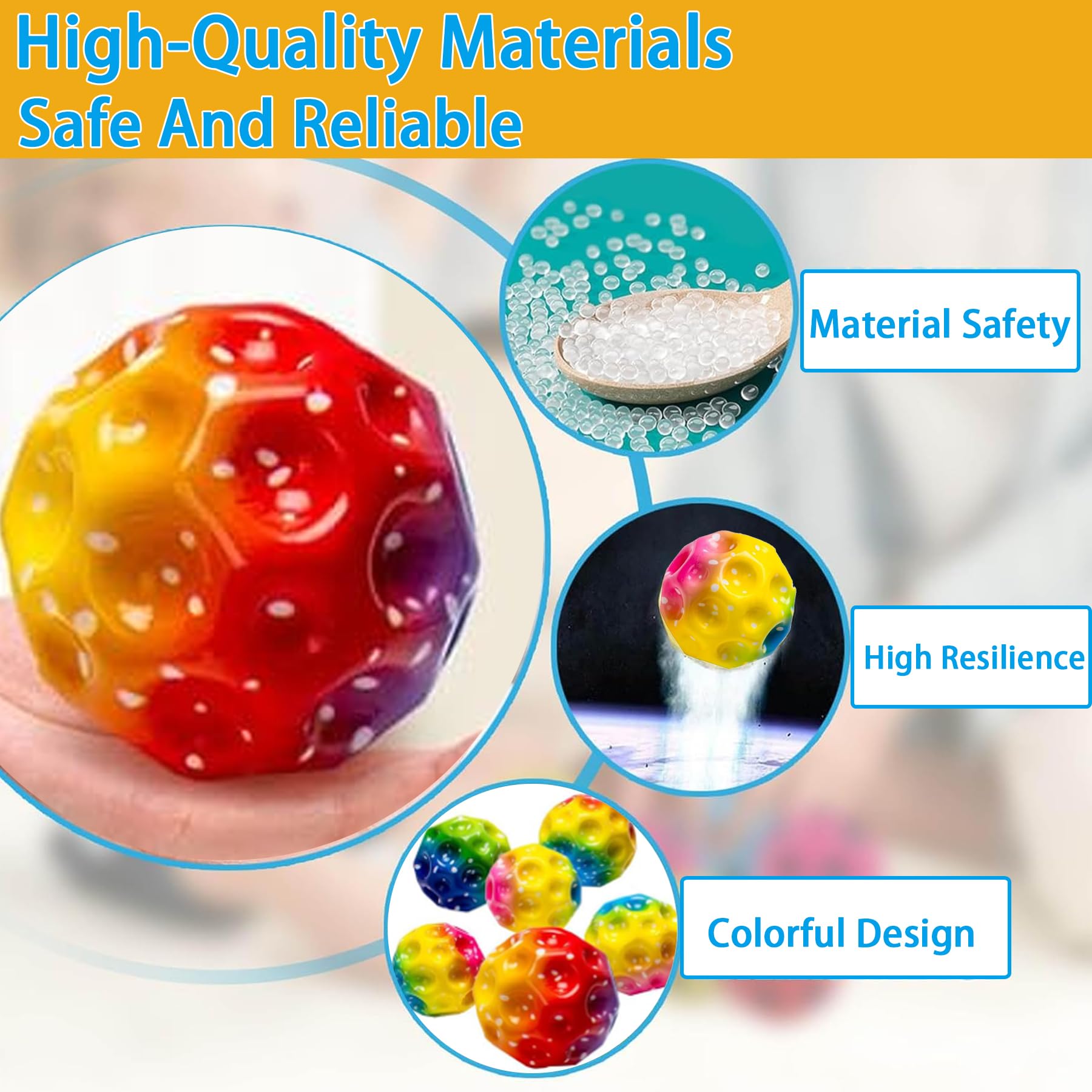 TZEKING 6 Stück Hohe Springender Gummiball,7 cm,Hüpfende Bälle in 6 Farben,Leicht zu Greifen,Geschenke für Jungen und Mädchen,Geeignet für Erwachsene zum Stressabbau - 4