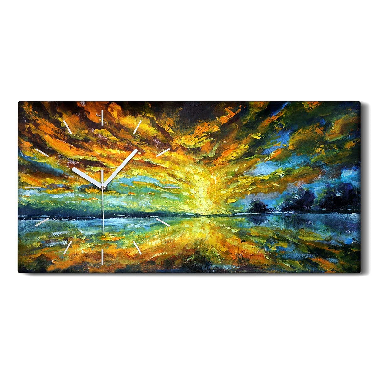 Horloge sur toile 60x30cm abstrait lac et arbres pour salon