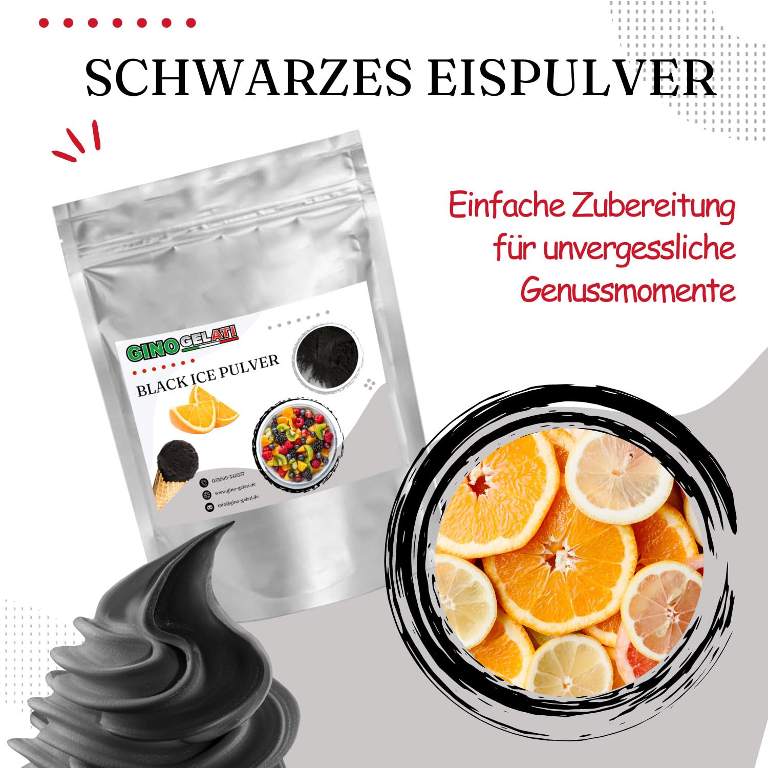 Gino Gelati Schwarzes Eis Pulver mit verschiedenen alkoholischen Geschmäckern, Speiseeis, vegan oder Low Carb, einfache Zubereitung, alkoholfrei, Made in Germany (1 Kg, Whiskey)