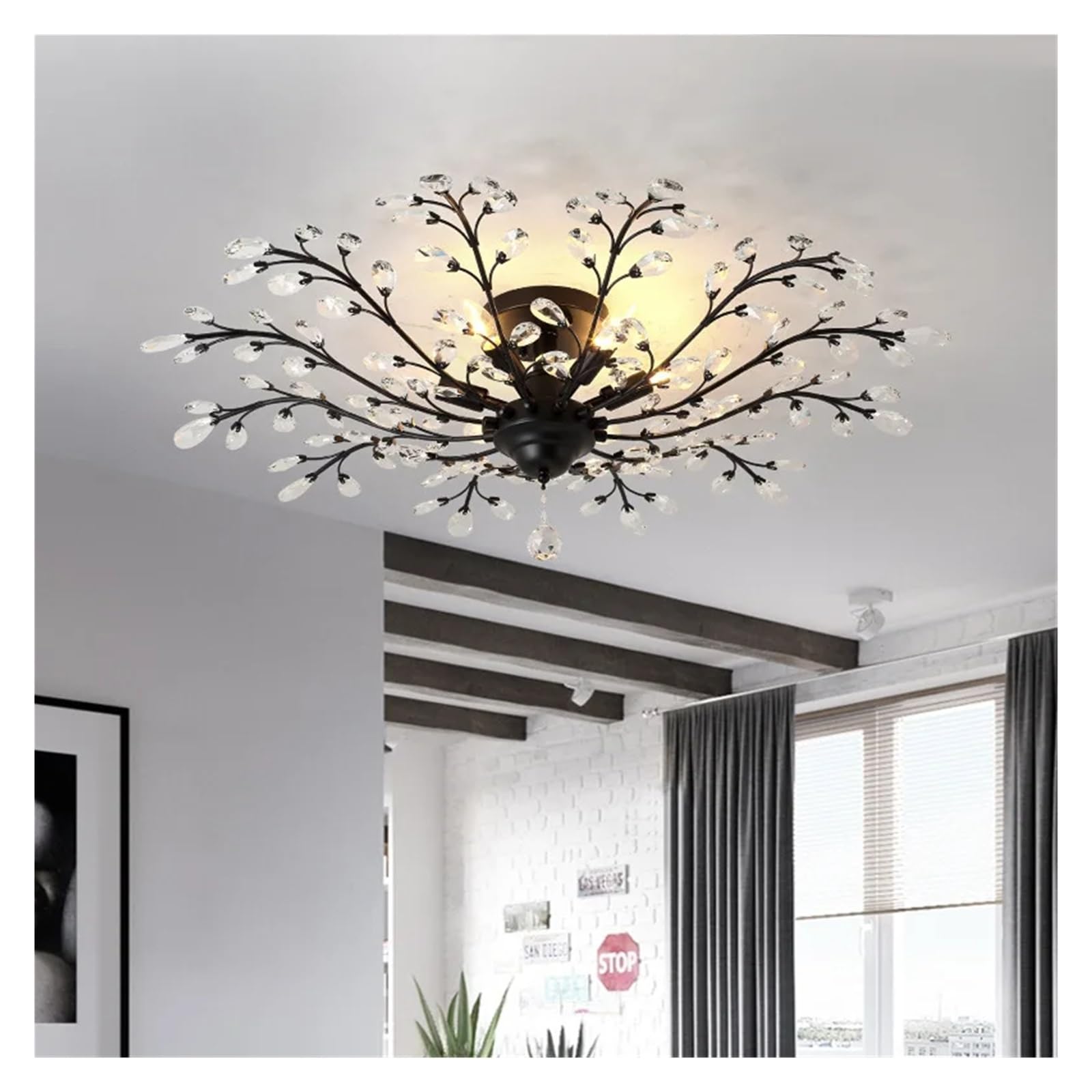 Plafonnier en cristal de style art déco avec finitions en métal forgé durable