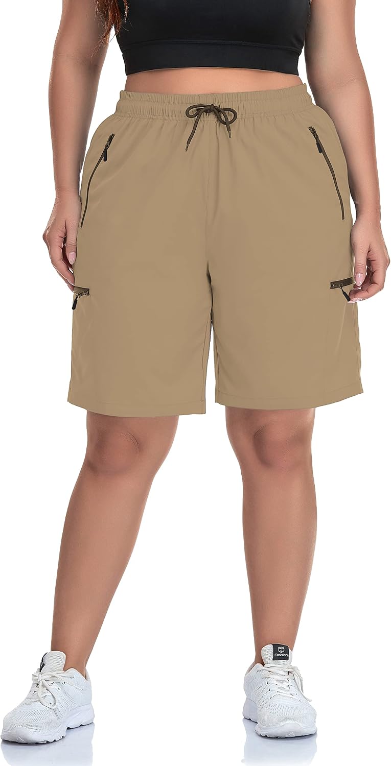 SEKINO Women's Plus Size Hiking Cargo Shorts Lightweight Quick Dry Summer Shorts Athletic Outdoor Shorts Zippered Pockets