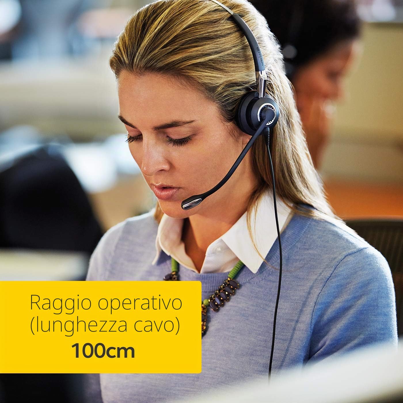 Jabra Biz 2400 II Quick Disconnect Cuffie Mono On-Ear, Cuffie leggere con Ultra Cancellazione del Rumore e cavo, HD Voice e Cuscinetti Morbidi, Per Telefoni Fissi