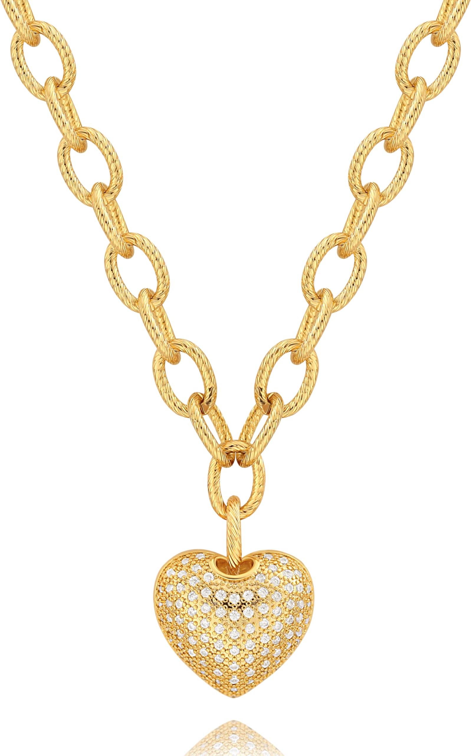 18K Gold Plated Pendant Necklace Medallion Coin Heart Y Shaped Chain Toggle Necklace for Women Jewelry