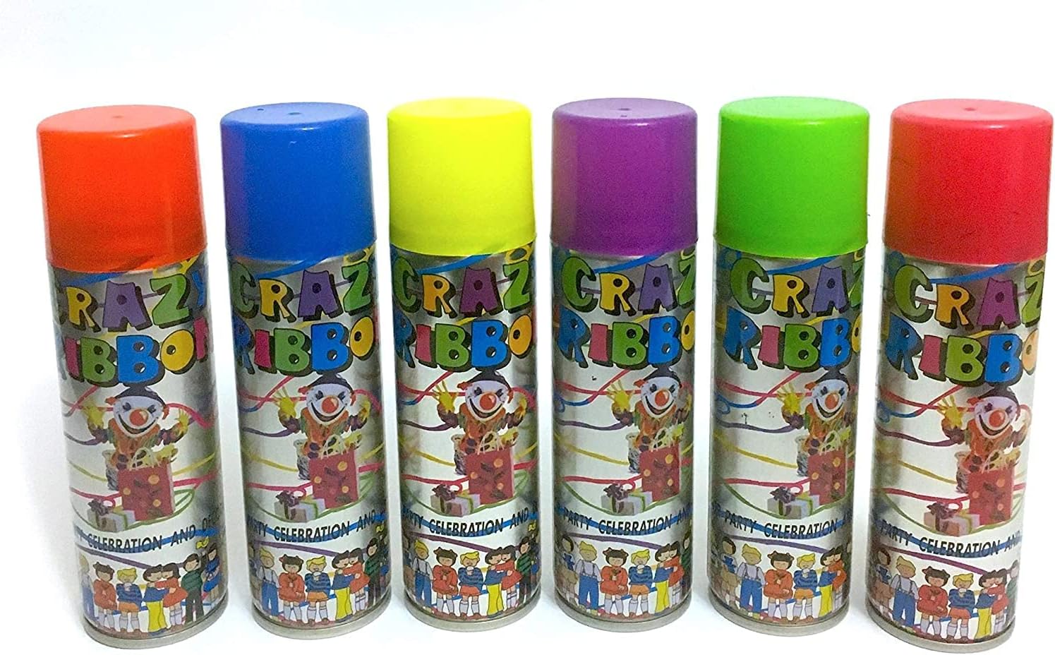 YOMNA Kids Party Spray Colored String Spray for Party Celebrations and Decorations, Crazy Ribbon Spray Pack of 6