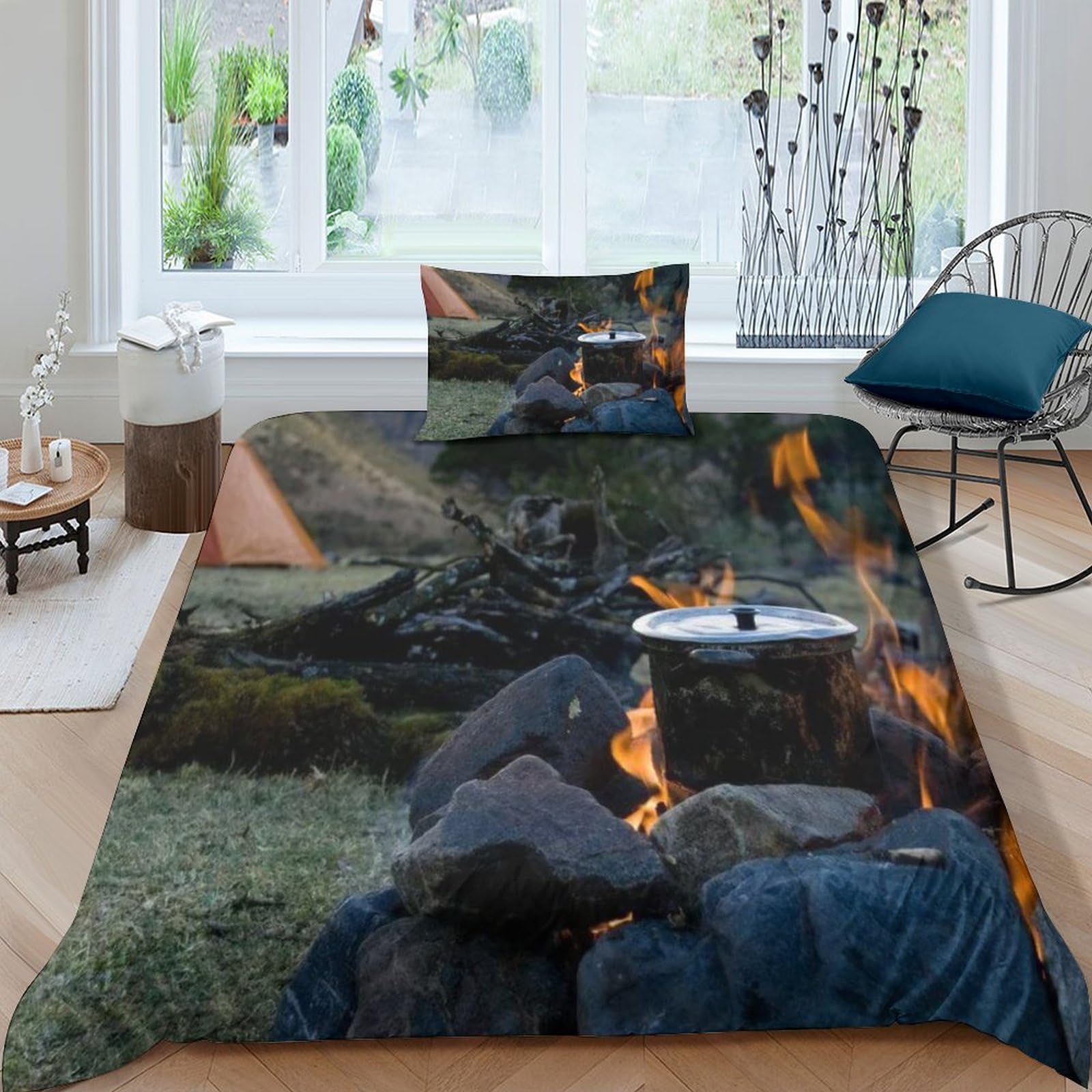 Parure de lit camping 3 pièces avec couette microfbre et taies