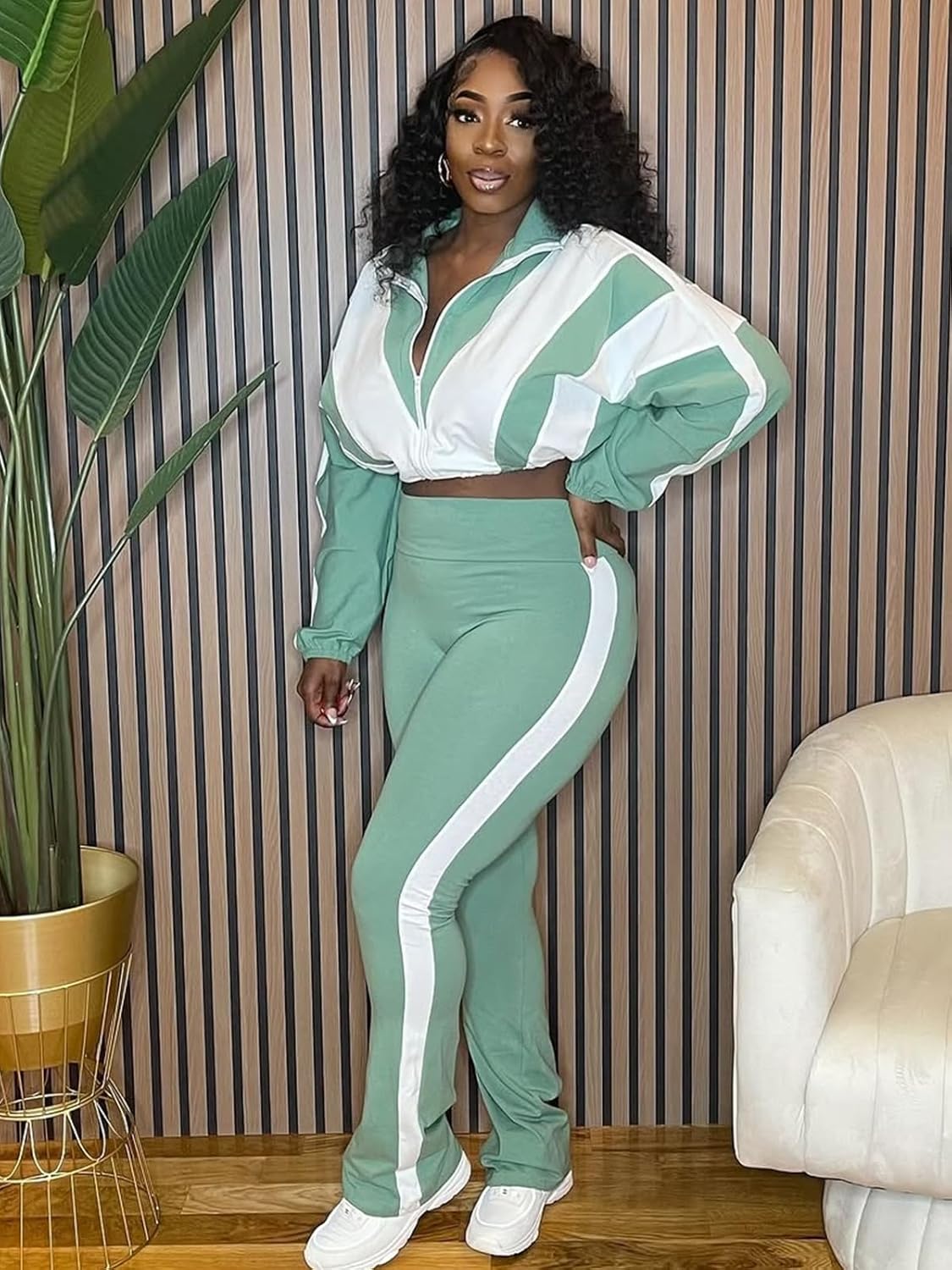 Adogirl Women Tracksuit Set 2 Piece Sweatsuit Outfits Long Sleeve Full Zip Up Cropped Jacket Leggings Pants Workout Sets - Image 4