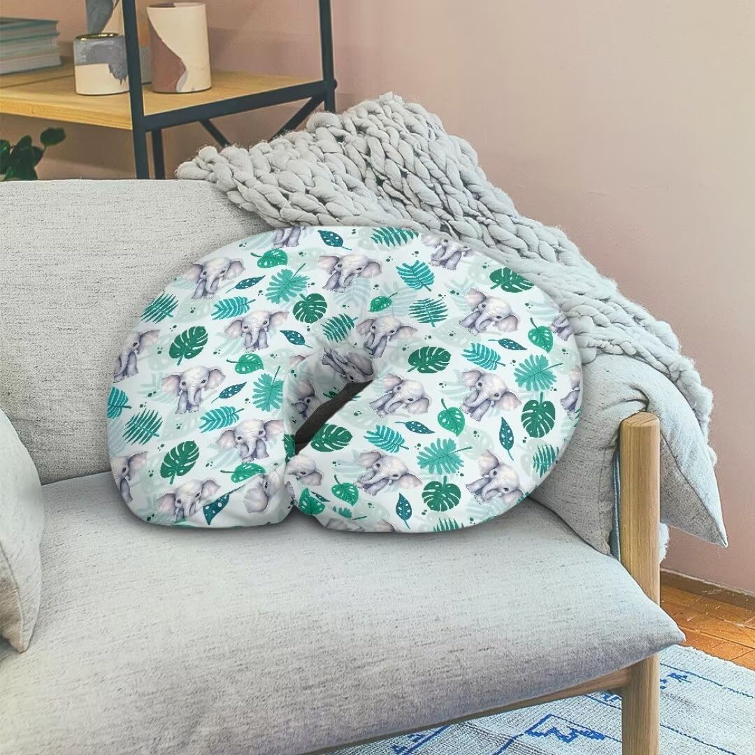 Zanxiantu Green Leaf Elephant Pillow Covers for Baby Soft Nursing Pillow Cover Breastfeeding Pillow Covers for Boys Breathable Breastfeeding Pillow Slipcover Feeding Position Support