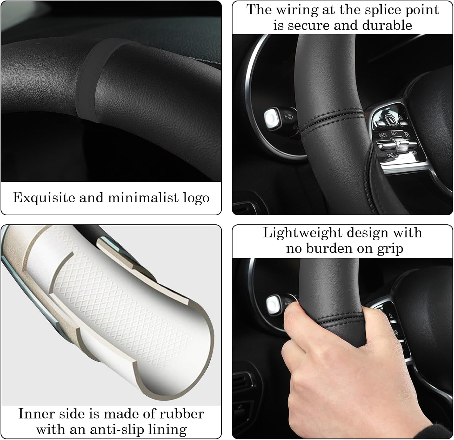 All Black Car Steering Wheel Cover, Nappa Leather, Bottom Color Blocking, Universal 14.5-15 Inch Leather Anti-Slip Breathable Auto Steering Wheel Covers for Men Women - Image 6