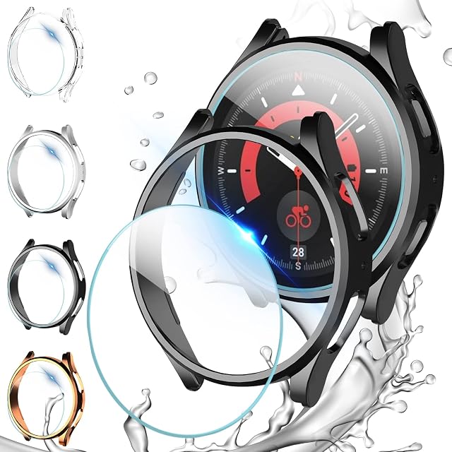 GGOOIG for Samsung Galaxy Watch 5 pro 45mm Protective Case * 4 + Screen Protector * 4, Ultra-thin Shockproof PC + Tempered Glass Case for Samsung Galaxy Watch 5 pro 45mm watch case