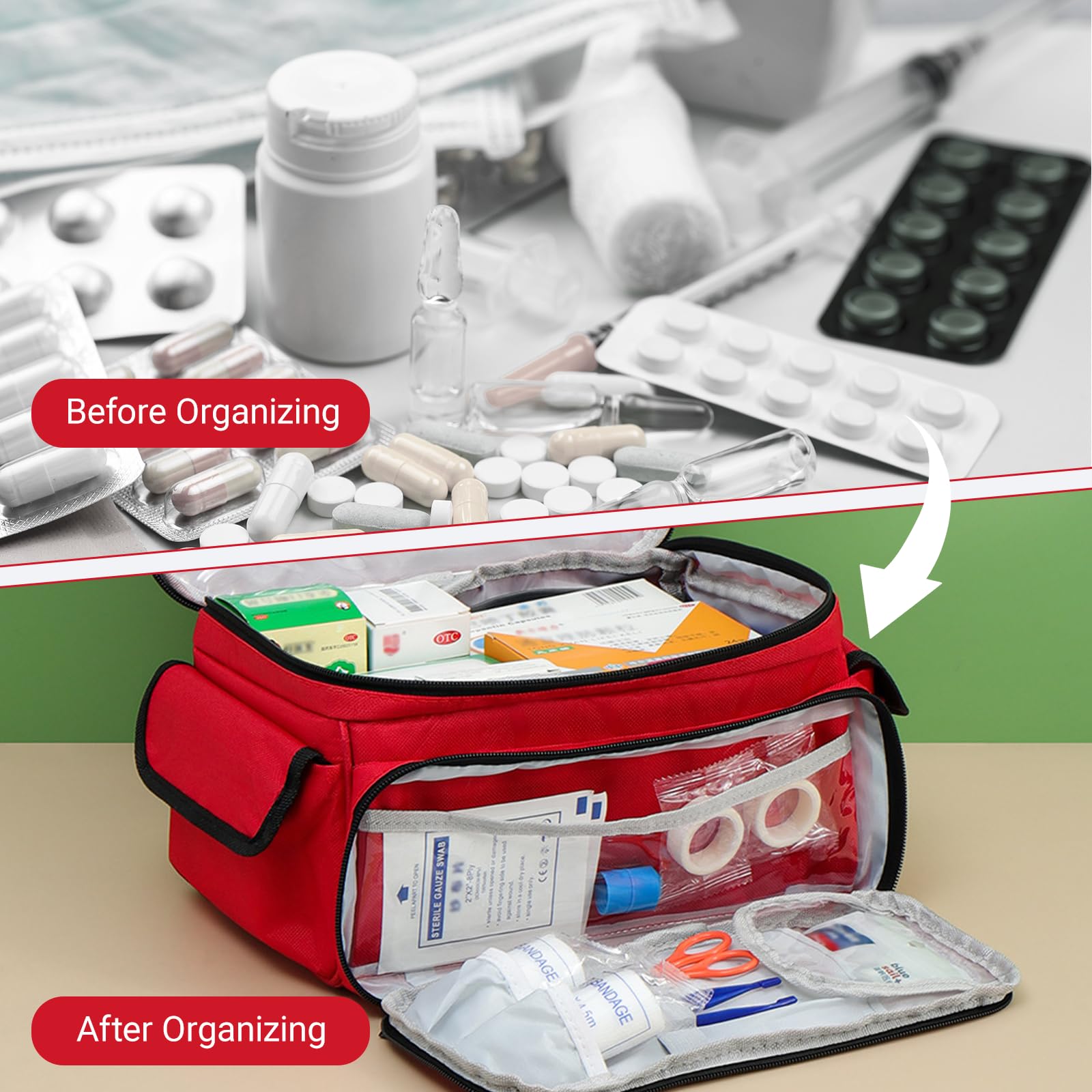 Borsa di pronto soccorso vuota:borsa per medicinali per la casa,per campeggio, escursionismo (rosso, 28×19×16 cm)