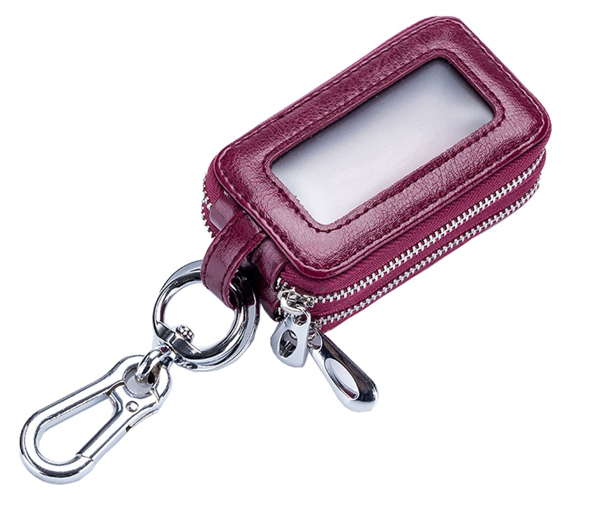 iSuperbLeather Key case Keychain Wallet Holder Double Layer with Zipper for Men Women 9.5x3.5x5cm