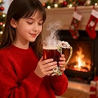 Vista 9 de Taza de té de cristal con cuchara y flores, regalo ideal para mujeres, especialmente mamá, en el día de San Valentín, Navidad, cumpleaños, taza