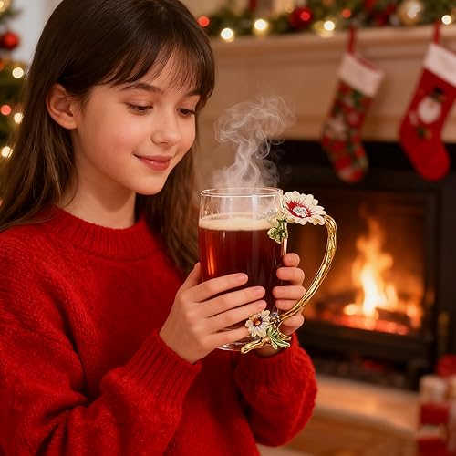 Miniatura 9 de Taza de té con cuchara, artesanía de cristal de vidrio 3D, tazas de flores de té para mujer, para café, té, jugo, cerveza, leche caliente y bebidas