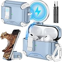 Vista 56 de Inesore Funda para AirPods Pro 3 (2025) con soporte para teléfono y kit de limpieza, compatible con MagSafe, cubierta de bloqueo automática