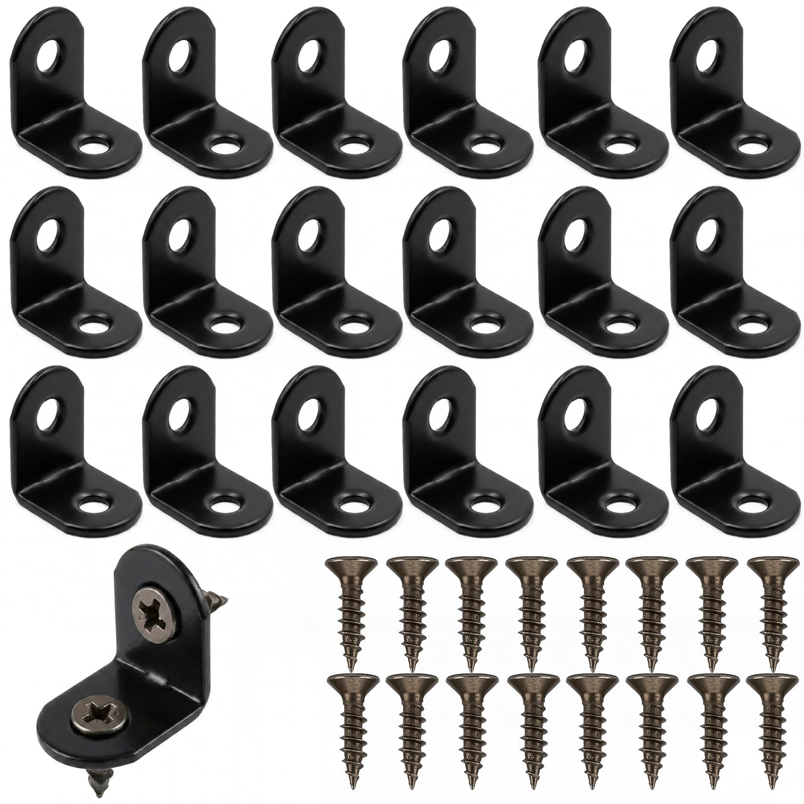 Velnos 20 Pcs Small Angle Brackets L-Shaped Metal Corner Brackets with 40 Screws for DIY Projects and Furniture Mounting