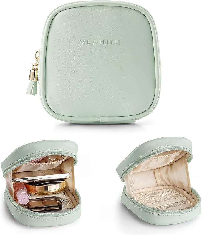 Necessaire de maquiagem VLANDO com bolsos internos e zíper, Verde-claro