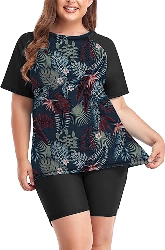 Miniatura 2 de Inno Women's Plus Size 2 Piece Rash Guard Swimsuits Short Sleeve with Boyshorts UPF 50+ Surfing Swimwear 1X 2X 3X 4X 5X 6X