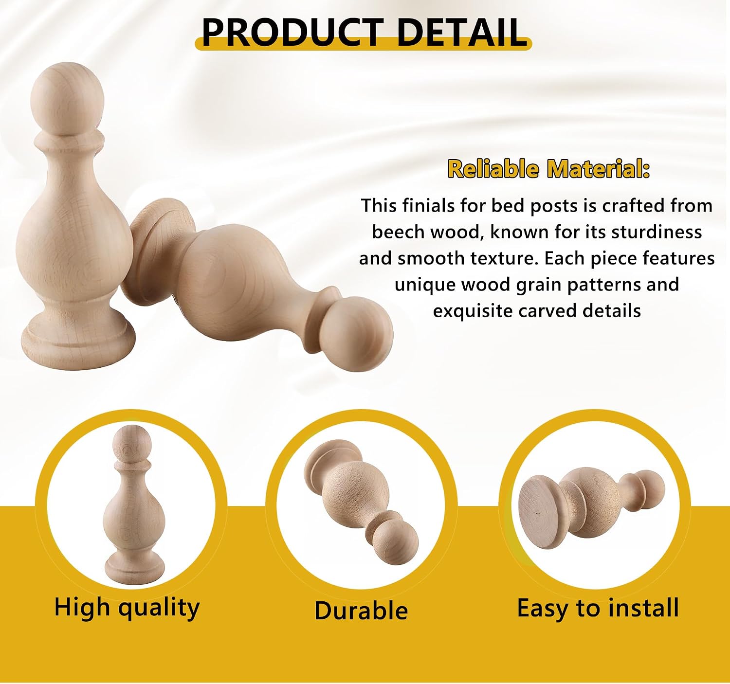 2 Pcs Unfinished Wood Finials for Curtain Rods & Bed Posts, Decorative Solid Beech Wooden Finial Cap, Paintable Craft Finials for Staircase & DIY Home Decor Projects (1.92x4.72 Inch)