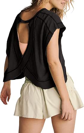 Women's Open Back Workout Top – Y2K Criss Cross Cutout Short Sleeve Tee For Gym, Running & Yoga